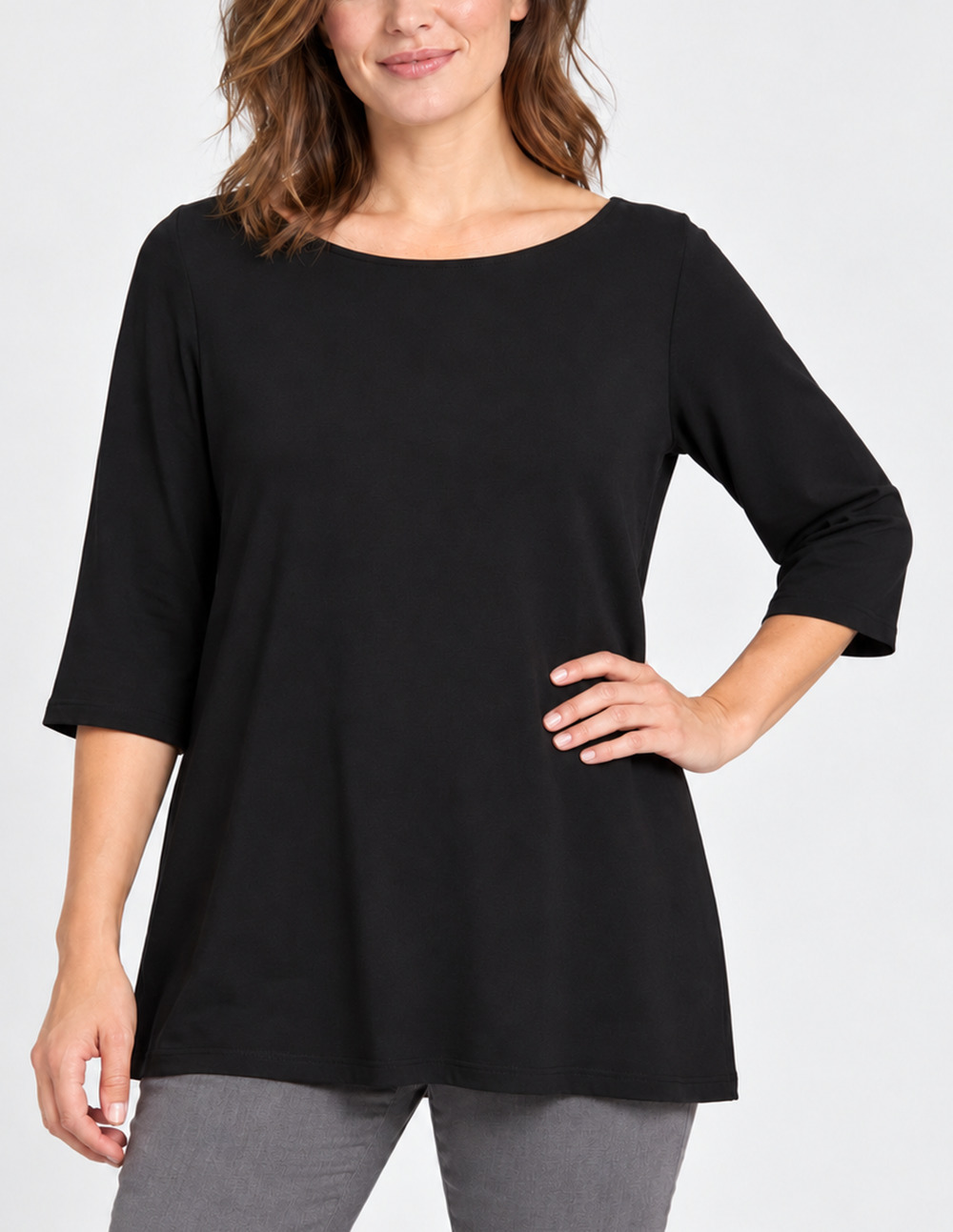 Bryn Walker Black Tunic Top Modal Blend Stretch Made In USA M Lagenlook Minimal